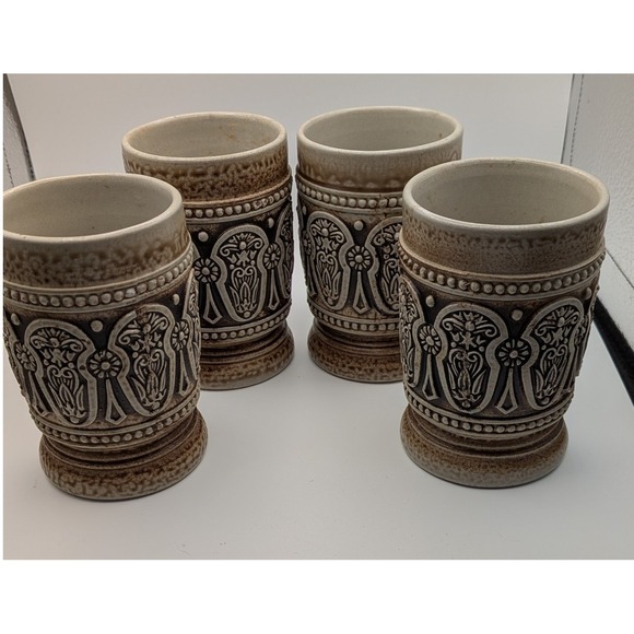 Gerzit Gerz Other - Gerzit Gerz Stoneware Mugs Set of 4 West Germany Grey Blue Vintage Relief Cups